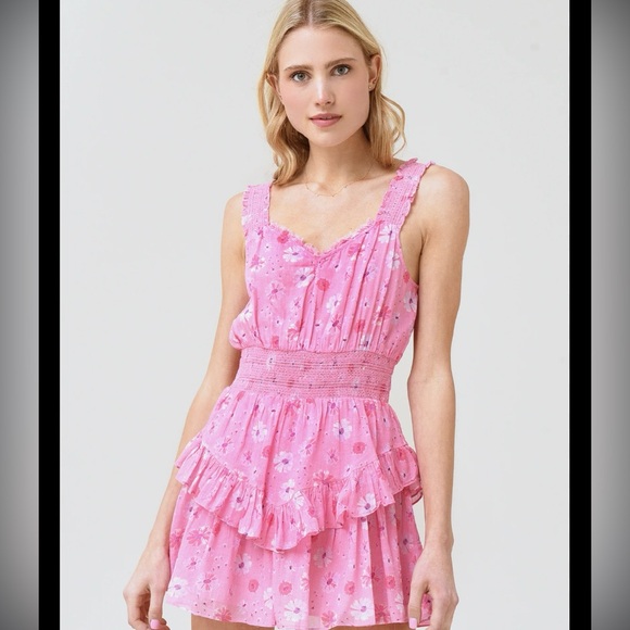 LoveShackFancy Norelli Printed Ruffled Dres XL pink floral drop waist so cute - Picture 5 of 9